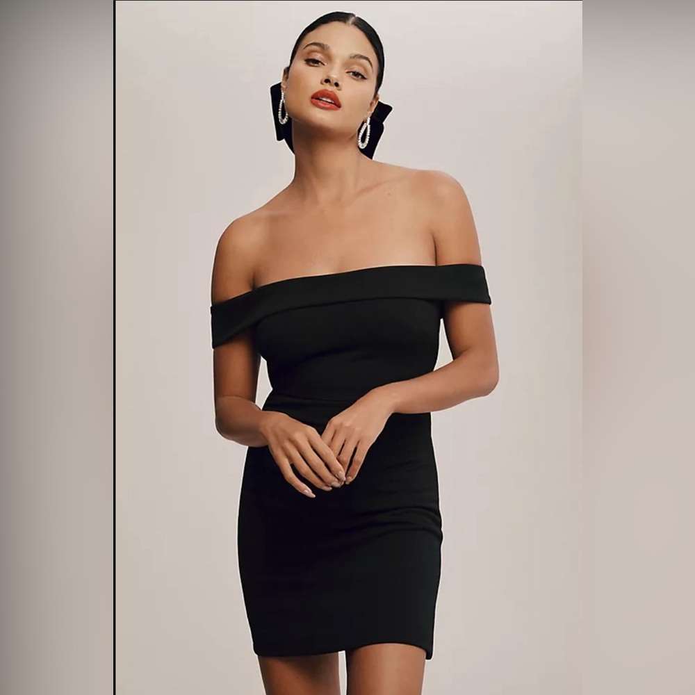BHLDN Maci Off-The-Shoulder Stretch Crepe Mini Dress LBD